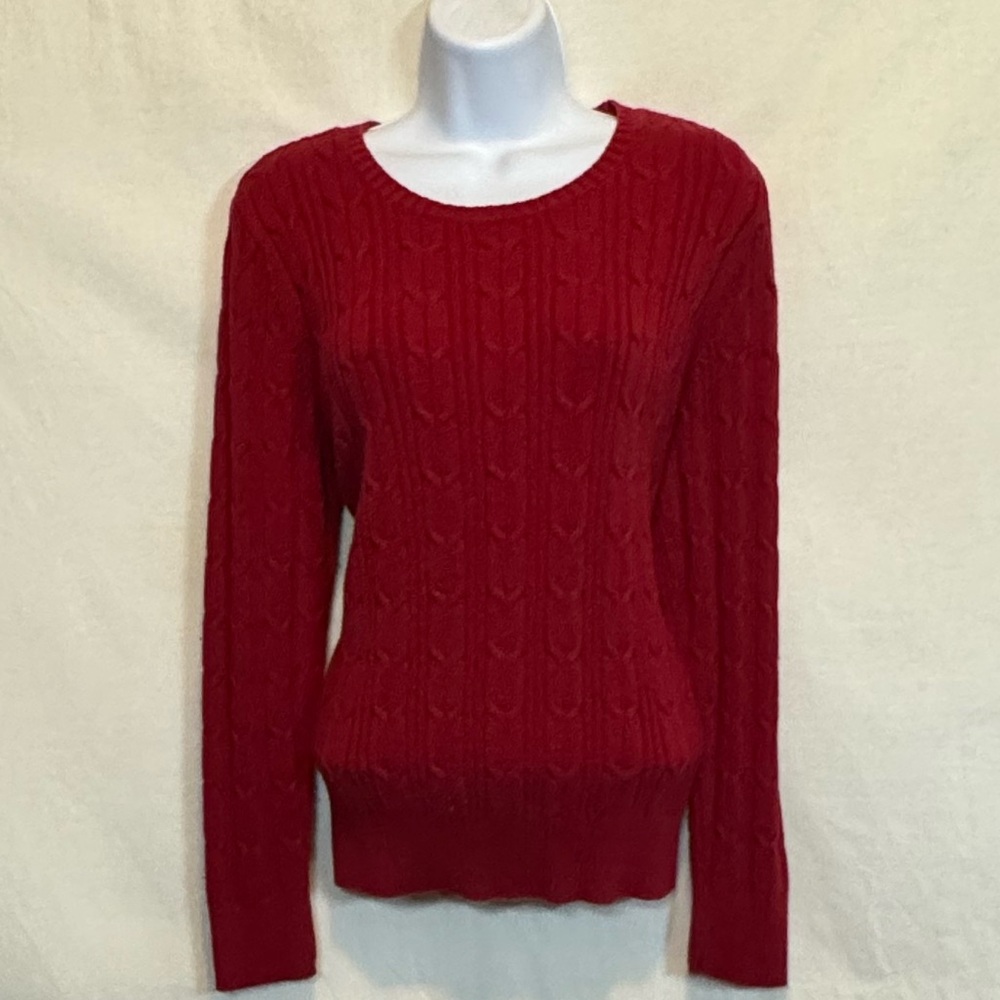 D-8 St. John’s Bay Red Cable Knit Long Sleeve Pullover Sweater Size PL